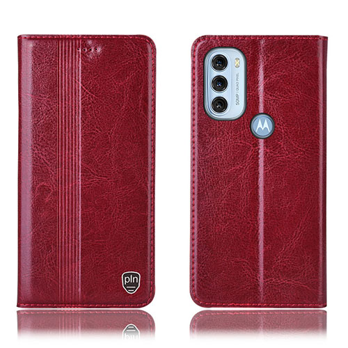 Leather Case Stands Flip Cover Holder H05P for Motorola Moto G71 5G Red