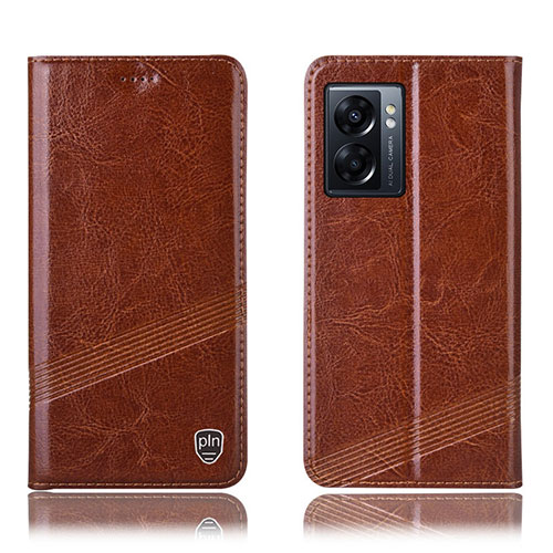 Leather Case Stands Flip Cover Holder H05P for OnePlus Nord N300 5G Light Brown