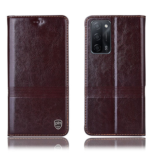 Leather Case Stands Flip Cover Holder H05P for Oppo A53s 5G Brown
