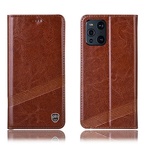 Leather Case Stands Flip Cover Holder H05P for Oppo Find X3 Pro 5G Light Brown