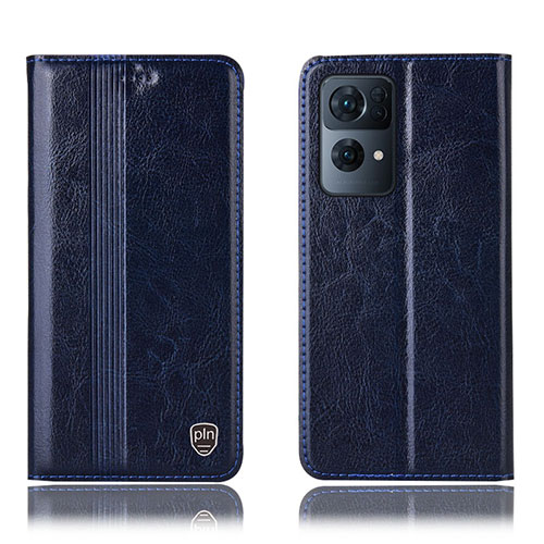 Leather Case Stands Flip Cover Holder H05P for Oppo Reno7 Pro 5G Blue