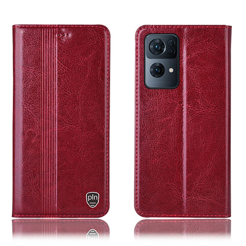 Leather Case Stands Flip Cover Holder H05P for Oppo Reno7 Pro 5G Red