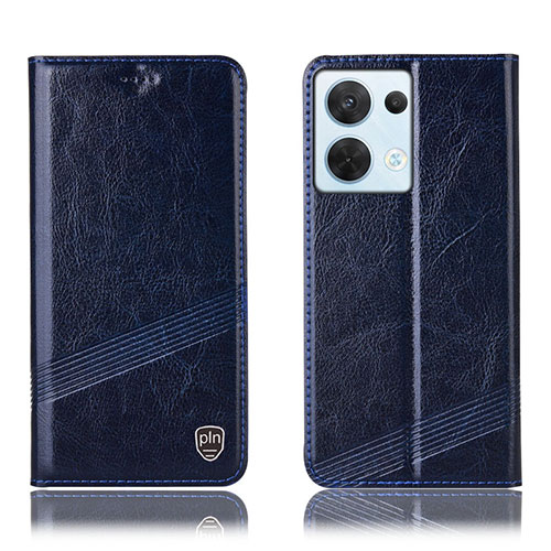 Leather Case Stands Flip Cover Holder H05P for Oppo Reno8 5G Blue