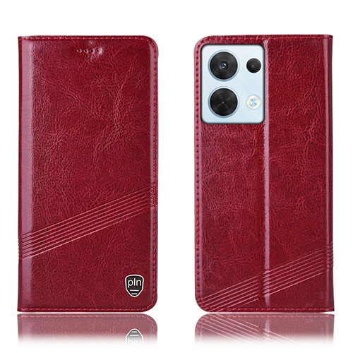 Leather Case Stands Flip Cover Holder H05P for Oppo Reno8 5G Red