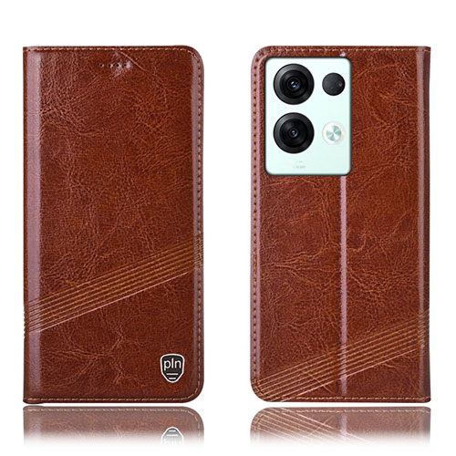 Leather Case Stands Flip Cover Holder H05P for Oppo Reno8 Pro 5G Light Brown