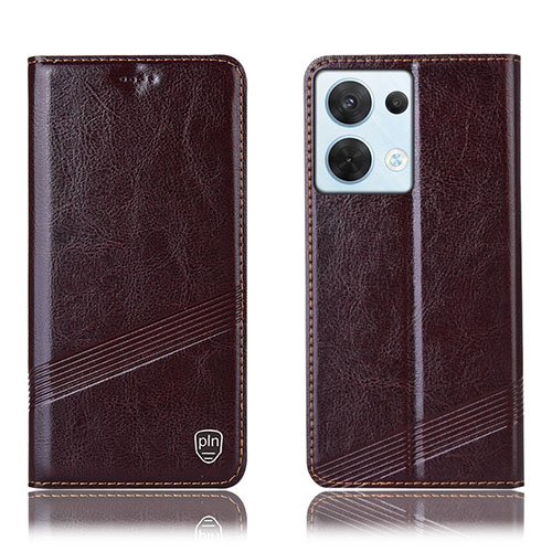 Leather Case Stands Flip Cover Holder H05P for Oppo Reno9 5G Brown