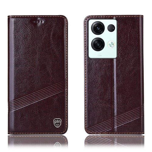 Leather Case Stands Flip Cover Holder H05P for Oppo Reno9 Pro+ Plus 5G Brown