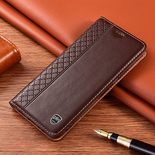 Leather Case Stands Flip Cover Holder H05P for Samsung Galaxy S22 5G Brown