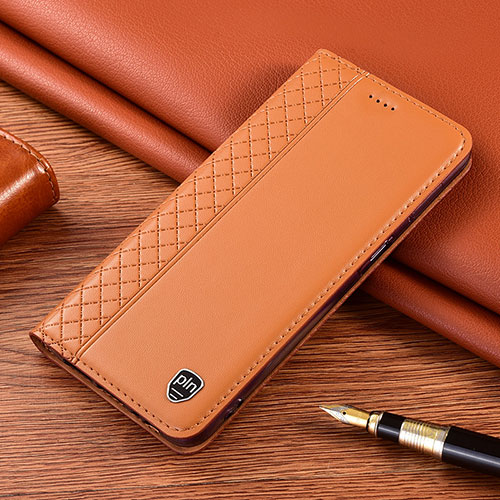 Leather Case Stands Flip Cover Holder H05P for Samsung Galaxy S22 5G Light Brown