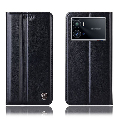Leather Case Stands Flip Cover Holder H05P for Vivo iQOO 9 5G Black