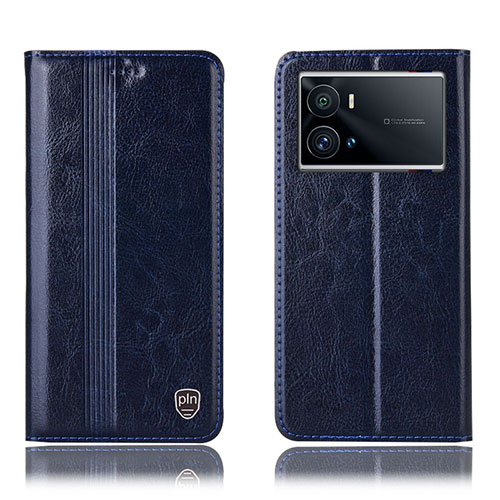 Leather Case Stands Flip Cover Holder H05P for Vivo iQOO 9 5G Navy Blue