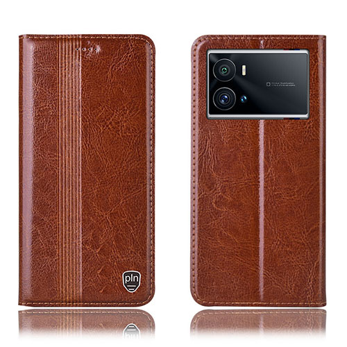 Leather Case Stands Flip Cover Holder H05P for Vivo iQOO 9 Pro 5G Light Brown