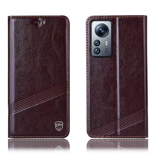 Leather Case Stands Flip Cover Holder H05P for Xiaomi Mi 12S 5G Brown