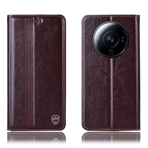 Leather Case Stands Flip Cover Holder H05P for Xiaomi Mi 12S Ultra 5G Brown