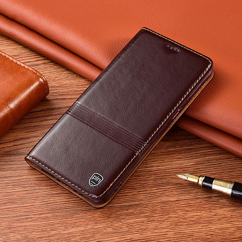 Leather Case Stands Flip Cover Holder H05P for Xiaomi Redmi 9AT Brown