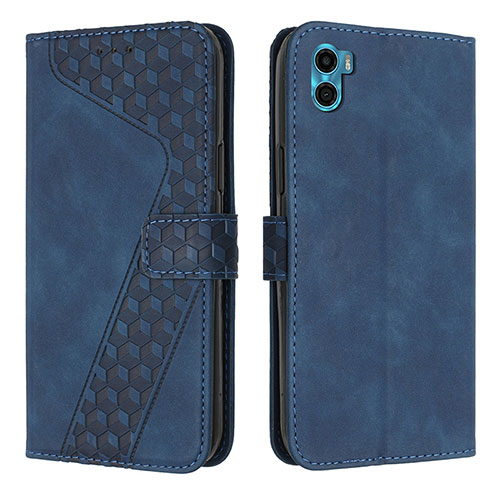 Leather Case Stands Flip Cover Holder H05X for Motorola Moto E22S Blue