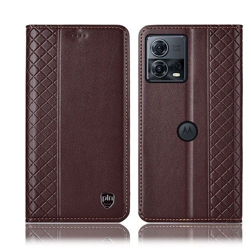 Leather Case Stands Flip Cover Holder H06P for Motorola Moto Edge 30 Fusion 5G Brown