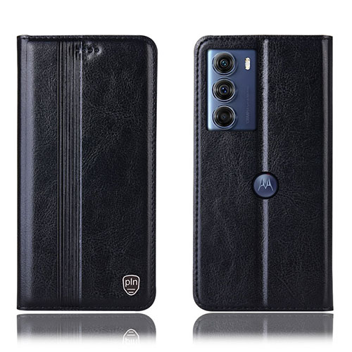 Leather Case Stands Flip Cover Holder H06P for Motorola Moto Edge S30 5G Black