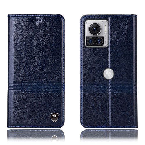 Leather Case Stands Flip Cover Holder H06P for Motorola Moto Edge X30 Pro 5G Blue