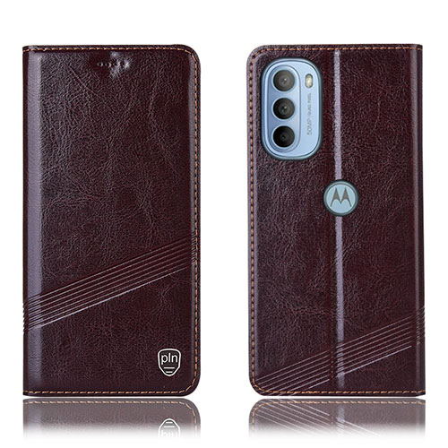 Leather Case Stands Flip Cover Holder H06P for Motorola Moto G31 Brown