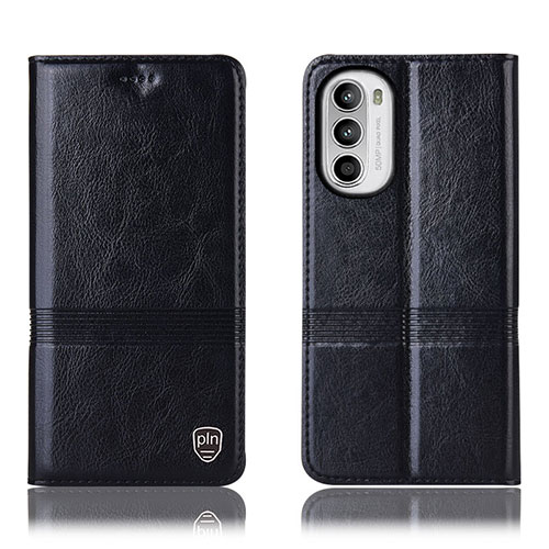Leather Case Stands Flip Cover Holder H06P for Motorola Moto G82 5G Black