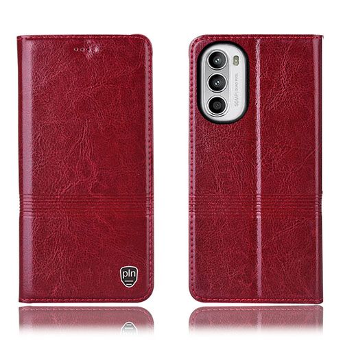 Leather Case Stands Flip Cover Holder H06P for Motorola Moto G82 5G Red
