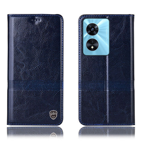 Leather Case Stands Flip Cover Holder H06P for Oppo A58x 5G Blue