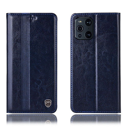 Leather Case Stands Flip Cover Holder H06P for Oppo Find X3 Pro 5G Blue