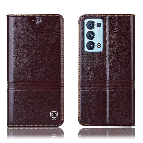 Leather Case Stands Flip Cover Holder H06P for Oppo Reno6 Pro+ Plus 5G Brown
