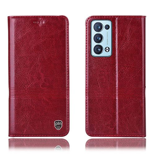 Leather Case Stands Flip Cover Holder H06P for Oppo Reno6 Pro+ Plus 5G Red