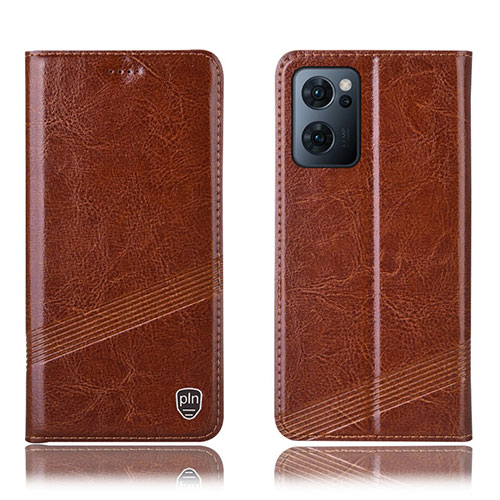 Leather Case Stands Flip Cover Holder H06P for Oppo Reno7 5G Light Brown