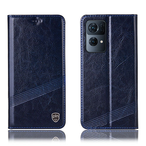 Leather Case Stands Flip Cover Holder H06P for Oppo Reno7 Pro 5G Blue