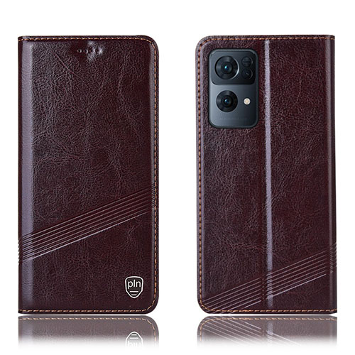 Leather Case Stands Flip Cover Holder H06P for Oppo Reno7 Pro 5G Brown