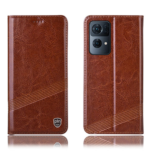 Leather Case Stands Flip Cover Holder H06P for Oppo Reno7 Pro 5G Light Brown