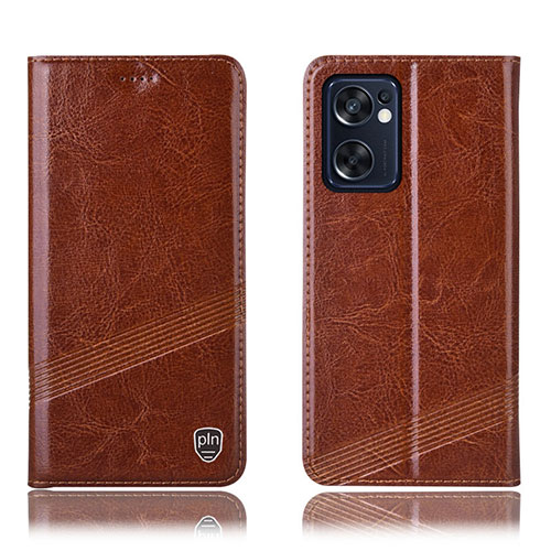Leather Case Stands Flip Cover Holder H06P for Oppo Reno7 SE 5G Light Brown