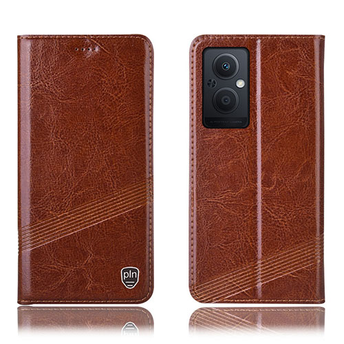 Leather Case Stands Flip Cover Holder H06P for Oppo Reno7 Z 5G Light Brown