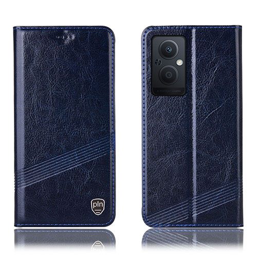 Leather Case Stands Flip Cover Holder H06P for Oppo Reno8 Lite 5G Blue