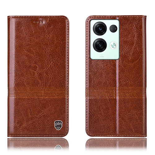 Leather Case Stands Flip Cover Holder H06P for Oppo Reno8 Pro 5G Light Brown