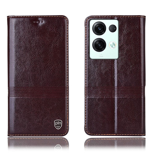 Leather Case Stands Flip Cover Holder H06P for Oppo Reno8 Pro+ Plus 5G Brown
