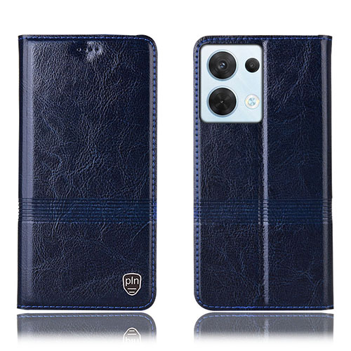 Leather Case Stands Flip Cover Holder H06P for Oppo Reno9 5G Blue