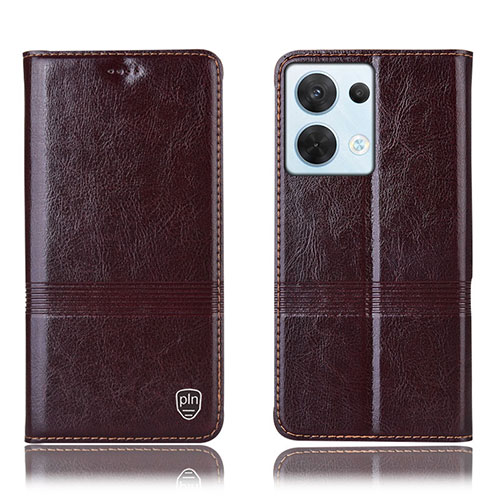 Leather Case Stands Flip Cover Holder H06P for Oppo Reno9 Pro 5G Brown