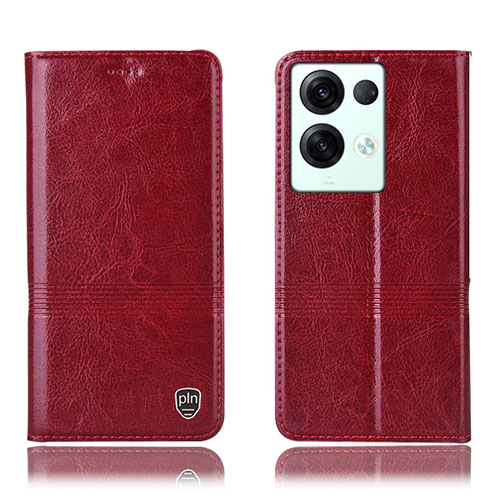 Leather Case Stands Flip Cover Holder H06P for Oppo Reno9 Pro+ Plus 5G Red