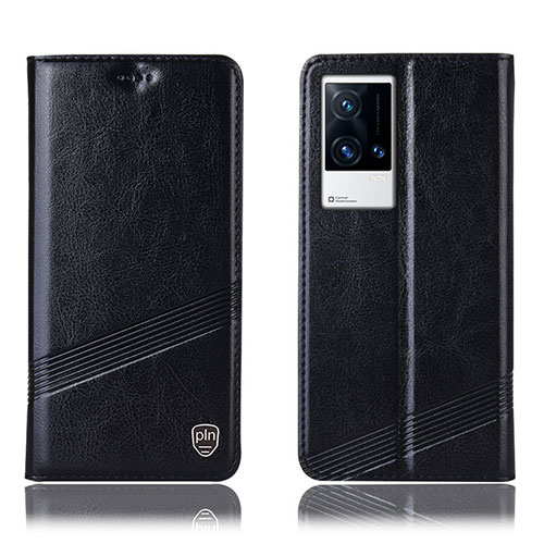 Leather Case Stands Flip Cover Holder H06P for Vivo iQOO 8 Pro 5G Black