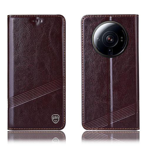 Leather Case Stands Flip Cover Holder H06P for Xiaomi Mi 12 Ultra 5G Brown