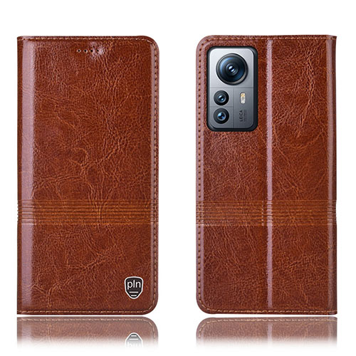 Leather Case Stands Flip Cover Holder H06P for Xiaomi Mi 12X 5G Light Brown