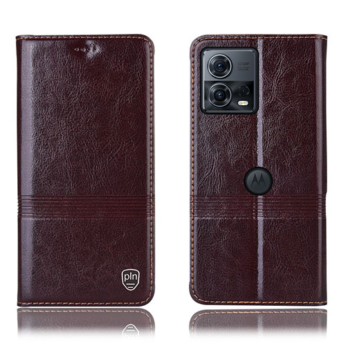 Leather Case Stands Flip Cover Holder H07P for Motorola Moto Edge 30 Fusion 5G Brown