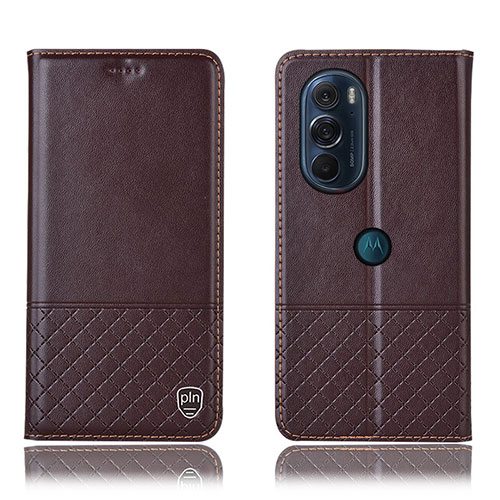 Leather Case Stands Flip Cover Holder H07P for Motorola Moto Edge X30 5G Brown