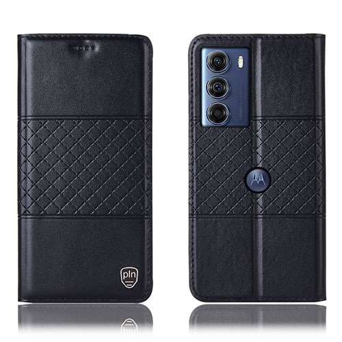 Leather Case Stands Flip Cover Holder H07P for Motorola Moto G200 5G Black