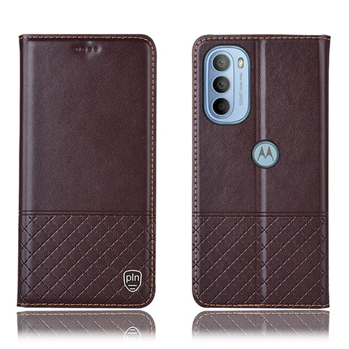 Leather Case Stands Flip Cover Holder H07P for Motorola Moto G31 Brown
