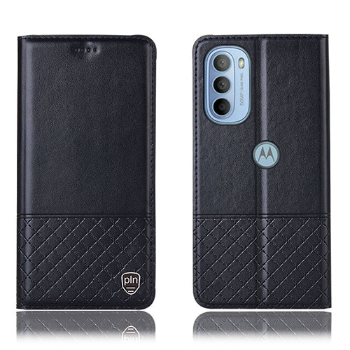 Leather Case Stands Flip Cover Holder H07P for Motorola Moto G41 Black